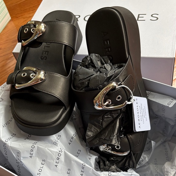 AEROSOLES Black Double Buckle Sandals - Picture 4 of 11